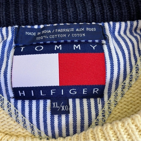 TOMMY HILFIGER Vintage 90s Butter Yellow Knit Crewneck Sweater Crest Cotton XL - Picture 13 of 16